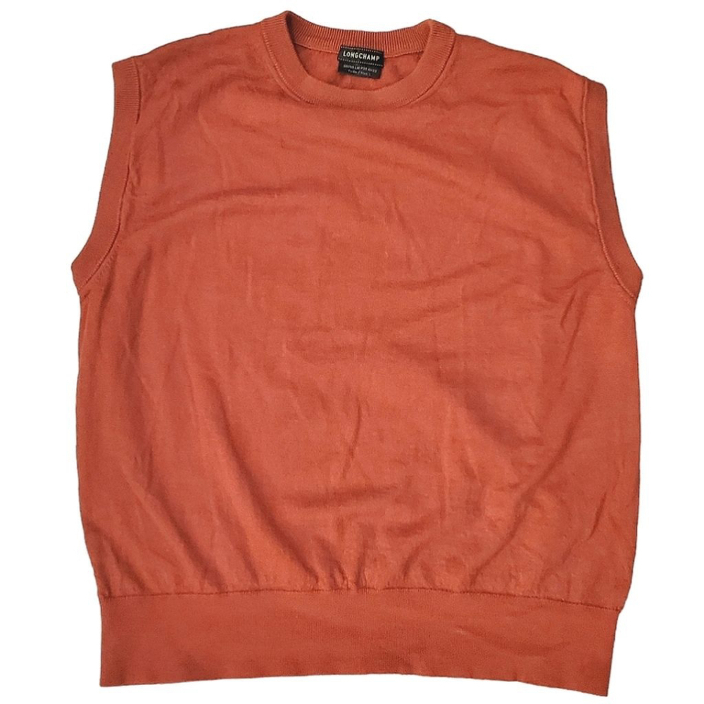 Vintage Longchamp Sweater Vest Grandpa Core Academia Merino Wool Orange (Large)